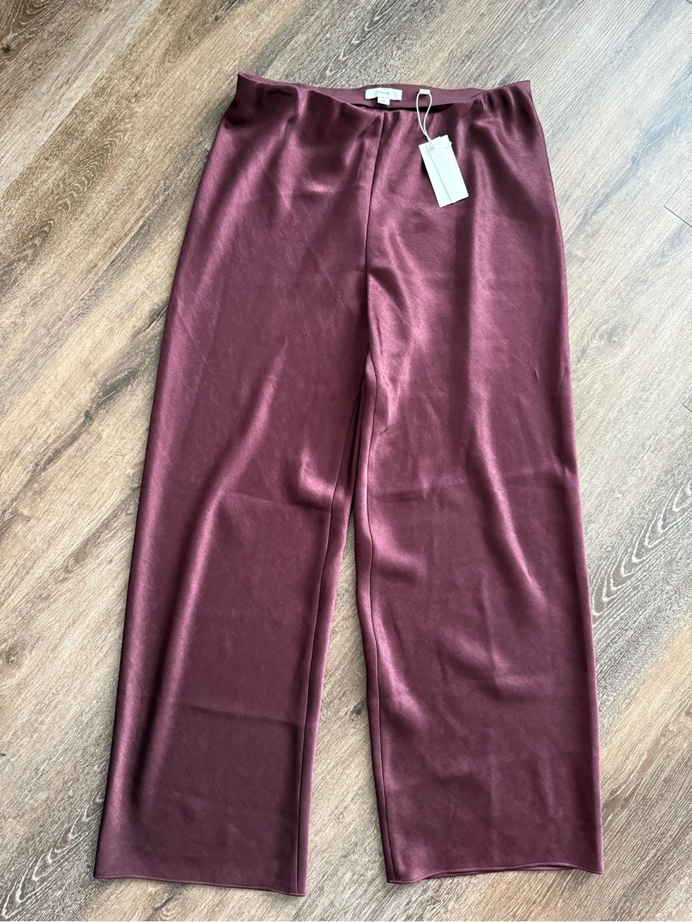 Vince Wide-Leg Satin Pants in Deep Wine